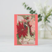 ポインセティアス・ヴィンテージ・クリスマスの女性 シーズンポストカード (スタンド正面)