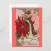 ポインセティアス・ヴィンテージ・クリスマスの女性 シーズンポストカード (正面/裏面)