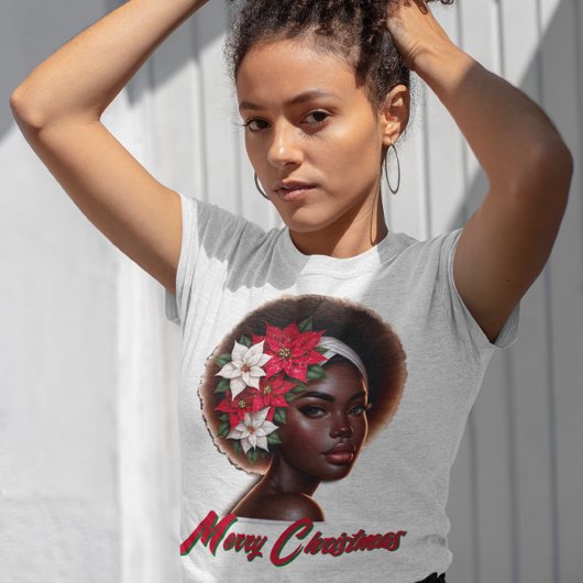 ポインセティアスTシャツを着たアフリカ系アメリカ人の女王 トライブレンドＴシャツ