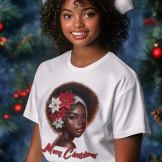 ポインセティアスTシャツを着たアフリカ系アメリカ人の女王 トライブレンドTシャツ