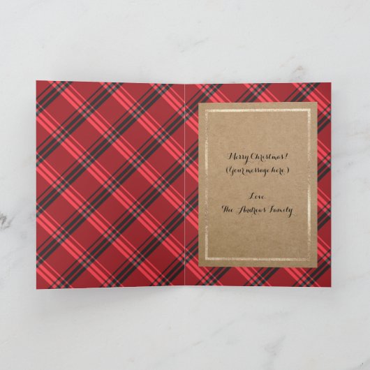 ポインセティアタータンチェッククラフトメリー素朴クリスマス シーズンカード (内部)