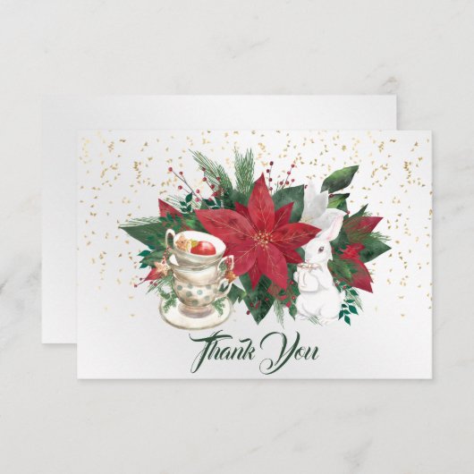 ポインセティアティーアッスパビットクリスマス サンキューカード (正面/裏面)