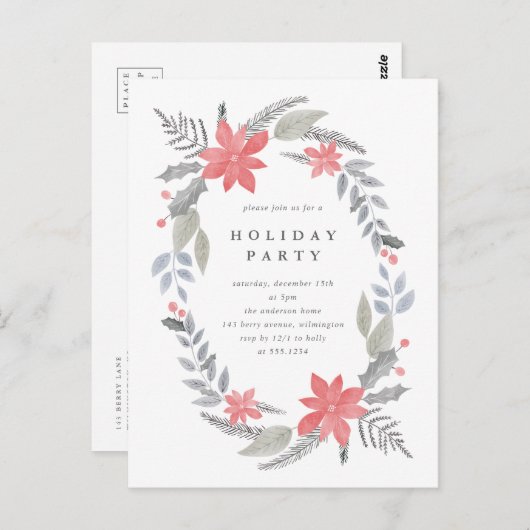 ポインセティアハンドリースホリデ描ーパーティ ポストカード (正面/裏面)