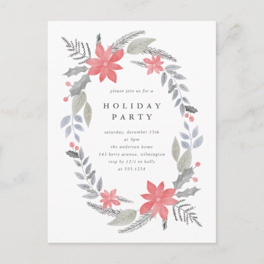 ポインセティアハンドリースホリデ描ーパーティ ポストカード (正面)