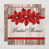 ポインセティアバーンウッドレッドリボンブライダルシャワー 招待状 (正面/裏面)