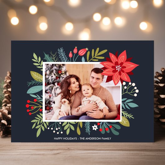 ポインセティアブーケクリスマスホリデーフォトカード シーズンカード