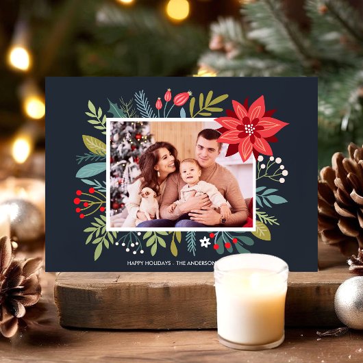 ポインセティアブーケクリスマスホリデーフォトカード シーズンカード