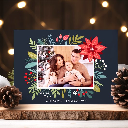 ポインセティアブーケクリスマスホリデーフォトカード シーズンカード