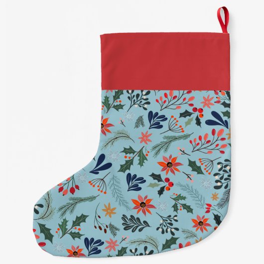 ポインセティアベリー葉ズホリデイ ラージクリスマスストッキング (裏面)