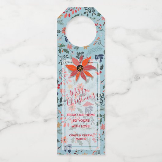 ポインセティアベリー葉ズホリデークリスマス ボトルネックタグ (正面)