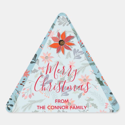 ポインセティアベリー葉ズホリデークリスマス 三角形シール (正面)