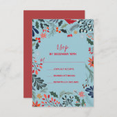 ポインセティアベリー葉ズホリデークリスマス 出欠カード (正面/裏面)