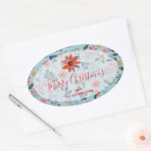 ポインセティアベリー葉ズホリデークリスマス 楕円形シール (封筒)