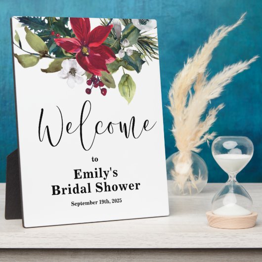 ポインセティアホリデーウィンターブライダルシャワーウェルカム フォトプラーク (側面)