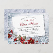 ポインセティアホリデークリスマスオープンハウス招待状 ポストカード (正面/裏面)