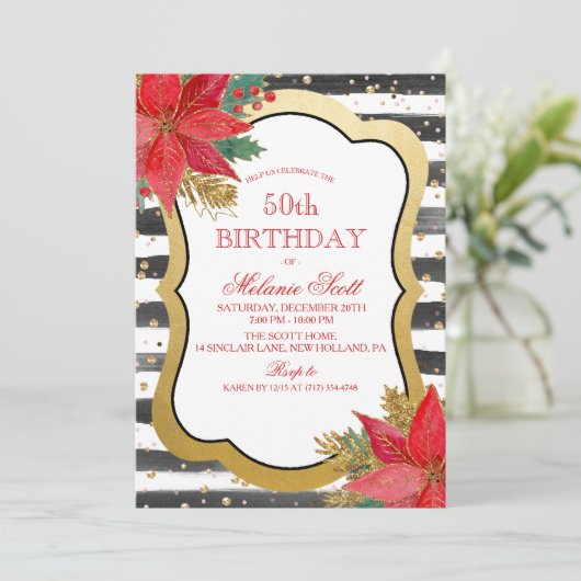 ポインセティアホリデーバースデーパーティーの招待 招待状 (スタンド正面)
