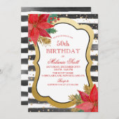 ポインセティアホリデーバースデーパーティーの招待 招待状 (正面/裏面)