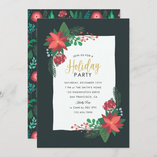 ポインセティアホリデーパーティー 招待状 (正面/裏面)