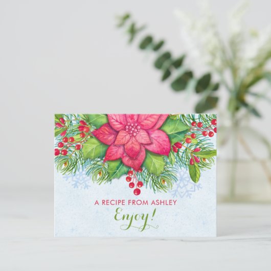 ポインセティアホリークリスマスクリスマスレシピカード ポストカード (スタンド正面)