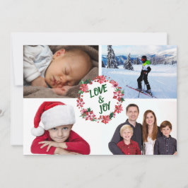 ポインセティアホリークリスマスリース写真テンプレート シーズンカード