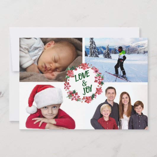 ポインセティアホリークリスマスリース写真テンプレート シーズンカード (正面)
