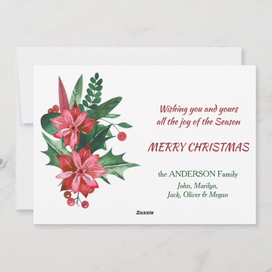 ポインセティアホリークリスマスリース写真テンプレート シーズンカード (裏面)