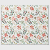 ポインセティアホリーベリーアイボリーフローラホリデーシーズン ラッピングペーパー (フラット)