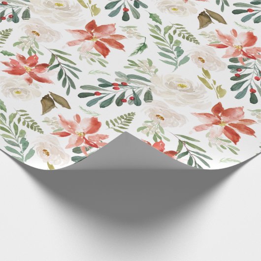 ポインセティアホリーベリーアイボリーフローラホリデーシーズン ラッピングペーパー (角)