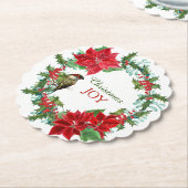 ポインセティアホリーベリークリスマスリース ペーパーコースター (アングル)