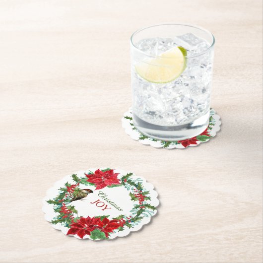 ポインセティアホリーベリークリスマスリース ペーパーコースター (インサイチュ)