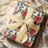 ポインセティアホリーベリークリスマス ラッピングペーパー