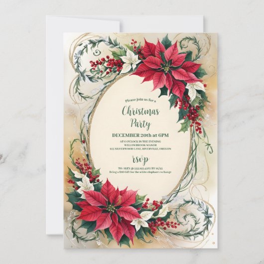 ポインセティアホリーベリーフローラクリスマスパーティー 招待状 (正面)
