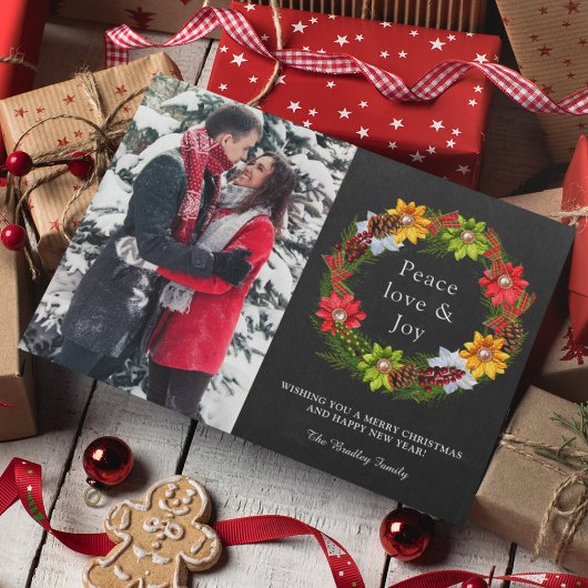 ポインセティアホリーベリーリースクリスマスフォト シーズンカード