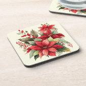 ポインセティアホリーベリーレッドホワイトフラワークリスマス コースター (左側)