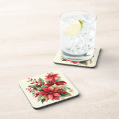 ポインセティアホリーベリーレッドホワイトフラワークリスマス コースター (右側)