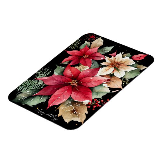 ポインセティアホリーベリーレッドホワイトフラワークリスマス マグネット (左側)