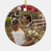 ポインセティアホリーモノグラムホリディフォト セラミックオーナメント (正面)