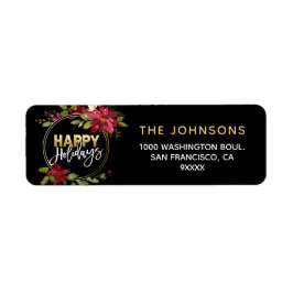 ポインセティアホリーリースレッド金ゴールドハッピーホリデイズ ラベル