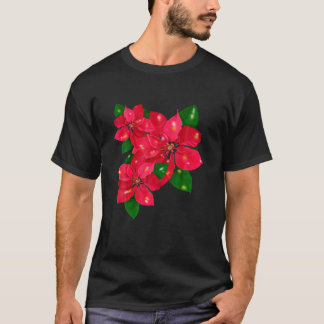 ポインセティアメリークリスマスフラワーハッピークリスマス Tシャツ