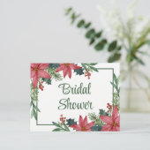 ポインセティアレッドクリスマスフローラブライダルシャワー インビテーションポストカード (スタンド正面)