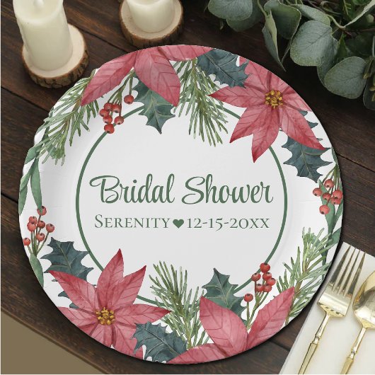ポインセティアレッドクリスマスフローラブライダルシャワー ペーパープレート