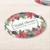 ポインセティアレッドクリスマスフローラブライダルシャワー ラウンドペーパーコースター (アングル)