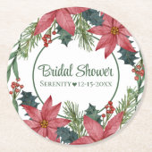 ポインセティアレッドクリスマスフローラブライダルシャワー ラウンドペーパーコースター (正面)
