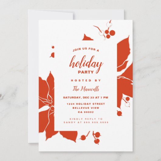 ポインセティアレッドグラフィックホリデーパーティー 招待状 (正面)