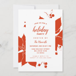 ポインセティアレッドグラフィックホリデーパーティー 招待状