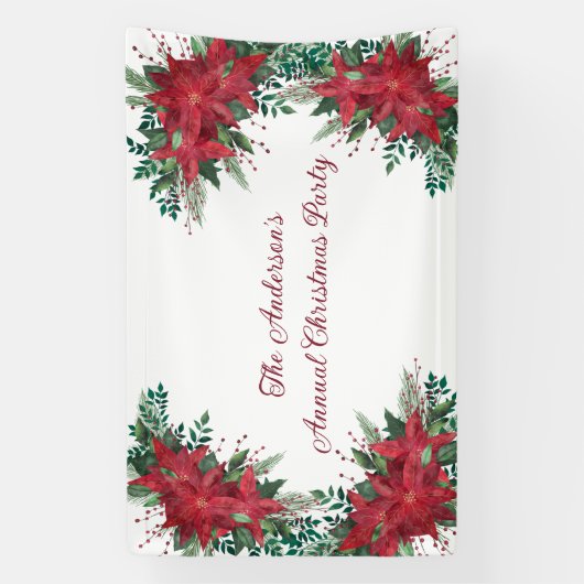 ポインセティアレッドグリーンホリデークリスマスパーティー 横断幕 (縦)