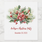 ポインセティアレッドベリーズクリスマスホリデーパーティー ワインラベル (シングルラベル)