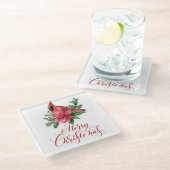 ポインセティアレッド（鳥）ショウジョウコウカンチョウクリスマスホリデー ガラスコースター (アングル)