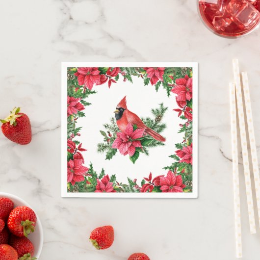 ポインセティアレッド（鳥）ショウジョウコウカンチョウクリスマスホリデー スタンダードカクテルナプキン (インサイチュ)