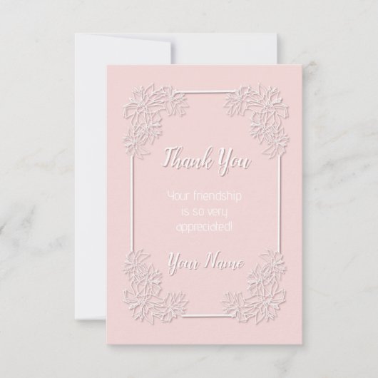 ポインセティアレースピンク赤面サンキューカード サンキューカード (正面)